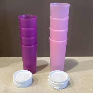 Tupperware Vintage Pink and Purple Tumblers Cup Containers with lids